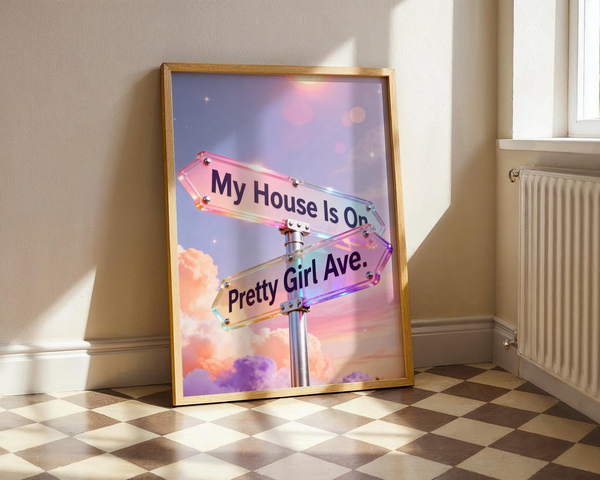 Y2K Pretty Girl Avenue Poster, Pink Aesthetic Wall Art, Cute Typography Decor, Minimalist Dorm Room Print, Trendy Bedroom Wall Decor