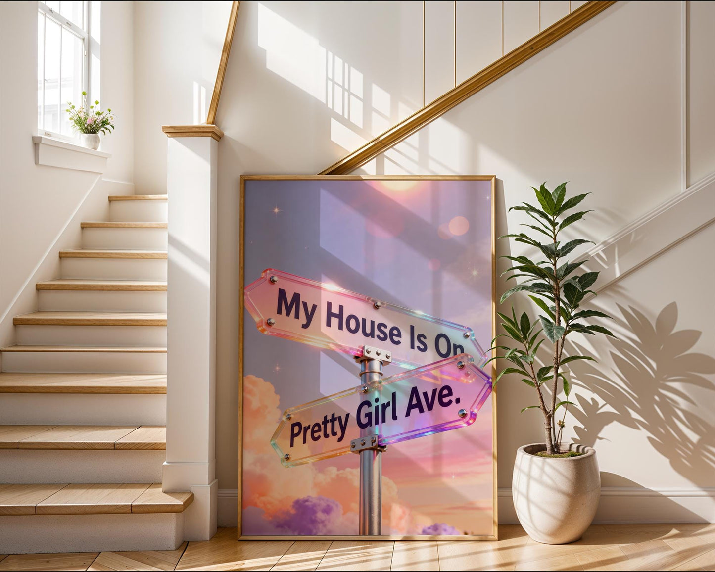 Y2K Pretty Girl Avenue Poster, Pink Aesthetic Wall Art, Cute Typography Decor, Minimalist Dorm Room Print, Trendy Bedroom Wall Decor