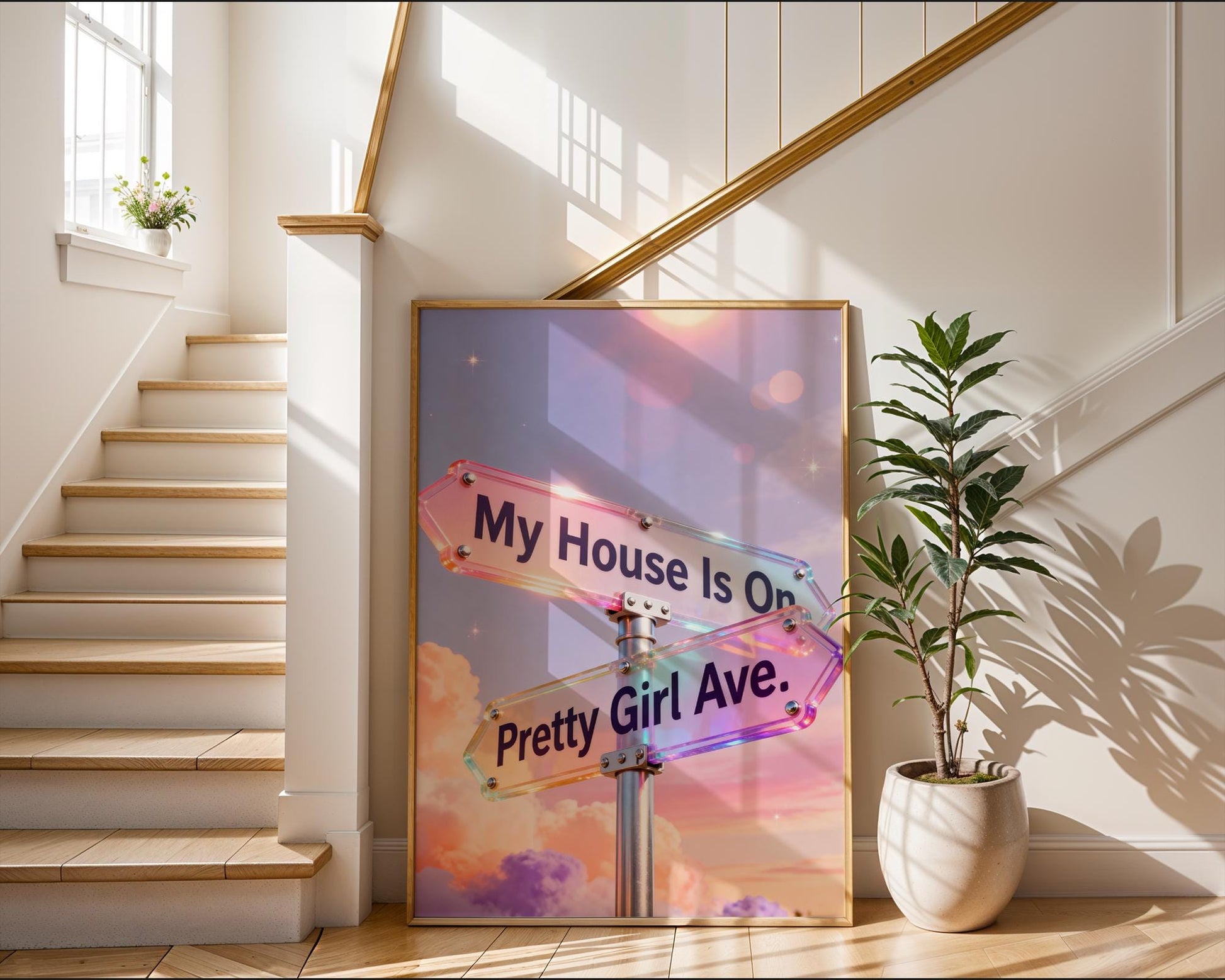 Y2K Pretty Girl Avenue Poster, Pink Aesthetic Wall Art, Cute Typography Decor, Minimalist Dorm Room Print, Trendy Bedroom Wall Decor