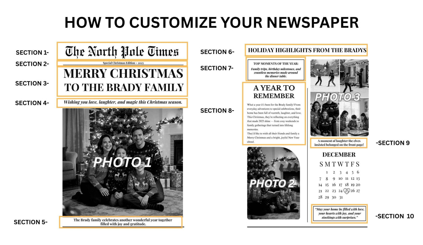 Christmas Newspaper, Printed and Shipped for Special Events, Year In Review Newsletter, Holiday Photo Card, Customizable Design