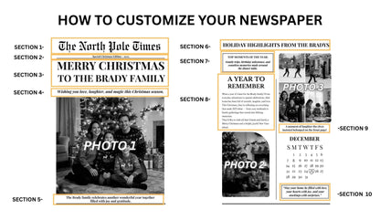 Christmas Newspaper, Printed and Shipped for Special Events, Year In Review Newsletter, Holiday Photo Card, Customizable Design