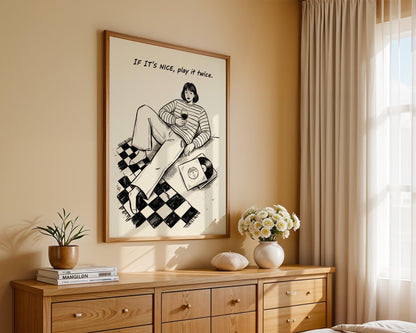 If It's Nice Play It Twice Wall Decor, Retro Vinyl Print, Funky Music Art, Vintage Aesthetic Home Design, Printed