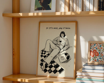 If It's Nice Play It Twice Wall Decor, Retro Vinyl Print, Funky Music Art, Vintage Aesthetic Home Design, Printed
