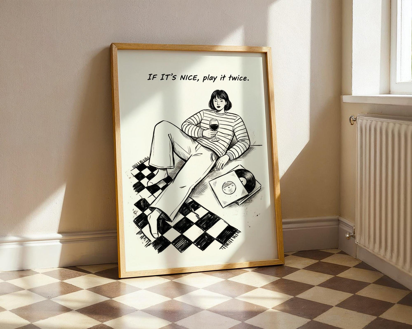 If It's Nice Play It Twice Wall Decor, Retro Vinyl Print, Funky Music Art, Vintage Aesthetic Home Design, Printed
