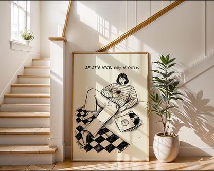 If It's Nice Play It Twice Wall Decor, Retro Vinyl Print, Funky Music Art, Vintage Aesthetic Home Design, Printed