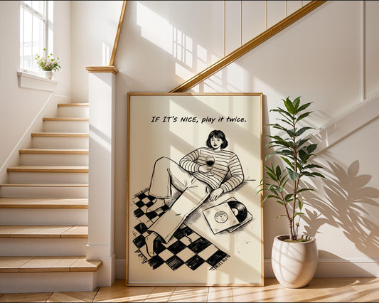 If It's Nice Play It Twice Wall Decor, Retro Vinyl Print, Funky Music Art, Vintage Aesthetic Home Design, Printed