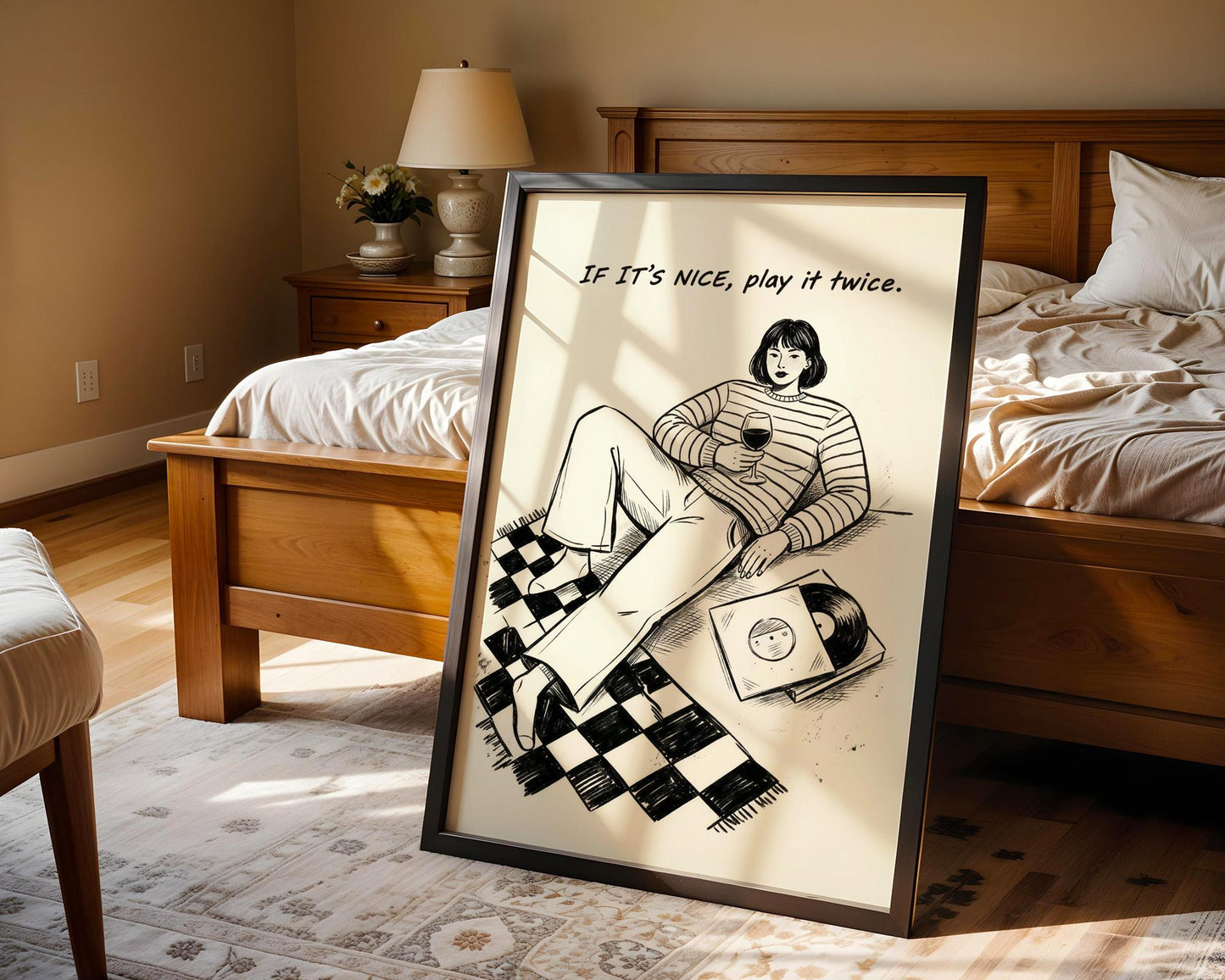 If It's Nice Play It Twice Wall Decor, Retro Vinyl Print, Funky Music Art, Vintage Aesthetic Home Design, Digital Download