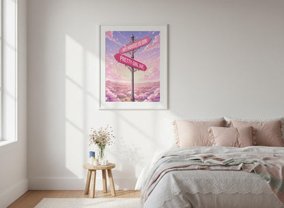 Pretty Girl Avenue Poster, Pink Aesthetic Wall Art, Cute Anime Decor, Minimalist Dorm Room Print, Trendy Bedroom Decor Digital Download