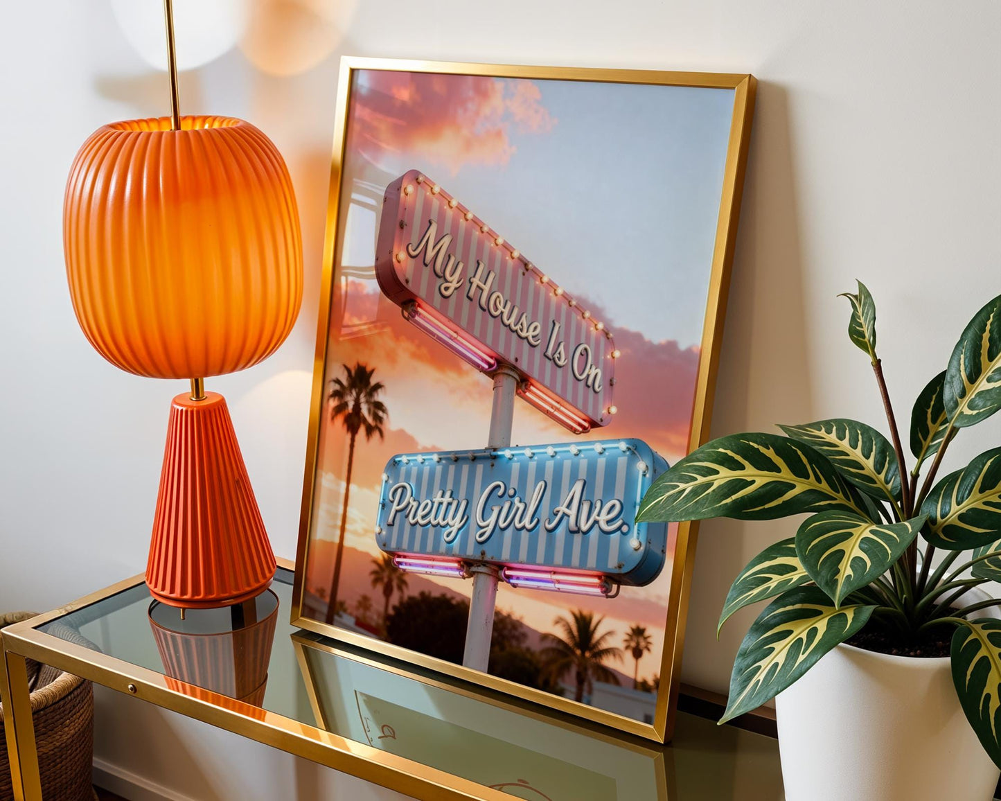 Retro Pretty Girl Avenue Poster, Pink Aesthetic Wall Art Digital Download, Minimalist Typography Dorm Room Print, Trendy Bedroom Wall Decor