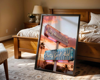 Retro Pretty Girl Avenue Poster, Pink Aesthetic Wall Art Digital Download, Minimalist Typography Dorm Room Print, Trendy Bedroom Wall Decor