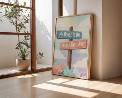 Watercolour Pretty Girl Avenue Poster, Pink Aesthetic Wall Art, Cute Typography Bedroom Decor, Minimalist Dorm Room Print Digital Download