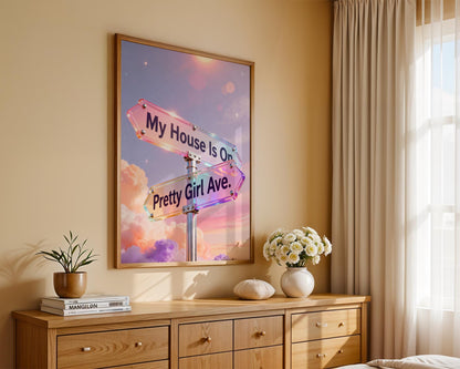 Y2K Pretty Girl Avenue Poster Digital Download, Pink Aesthetic Wall Art, Cute Typography Bedroom Wall Decor, Minimalist Dorm Room Print,