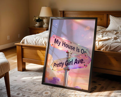 Y2K Pretty Girl Avenue Poster Digital Download, Pink Aesthetic Wall Art, Cute Typography Bedroom Wall Decor, Minimalist Dorm Room Print,