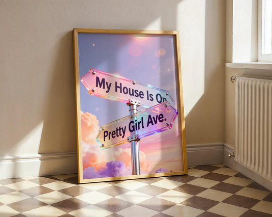 Y2K Pretty Girl Avenue Poster Digital Download, Pink Aesthetic Wall Art, Cute Typography Bedroom Wall Decor, Minimalist Dorm Room Print,
