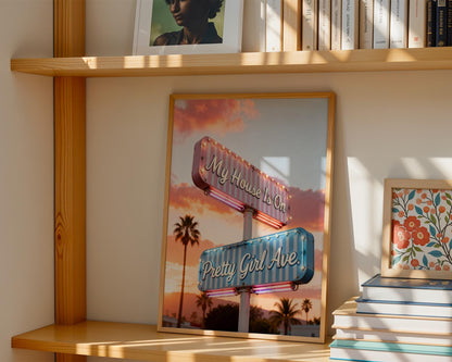 Retro Pretty Girl Avenue Poster, Pink Aesthetic Wall Art, Cute Typography Decor, Minimalist Dorm Room Print, Trendy Bedroom Wall Decor