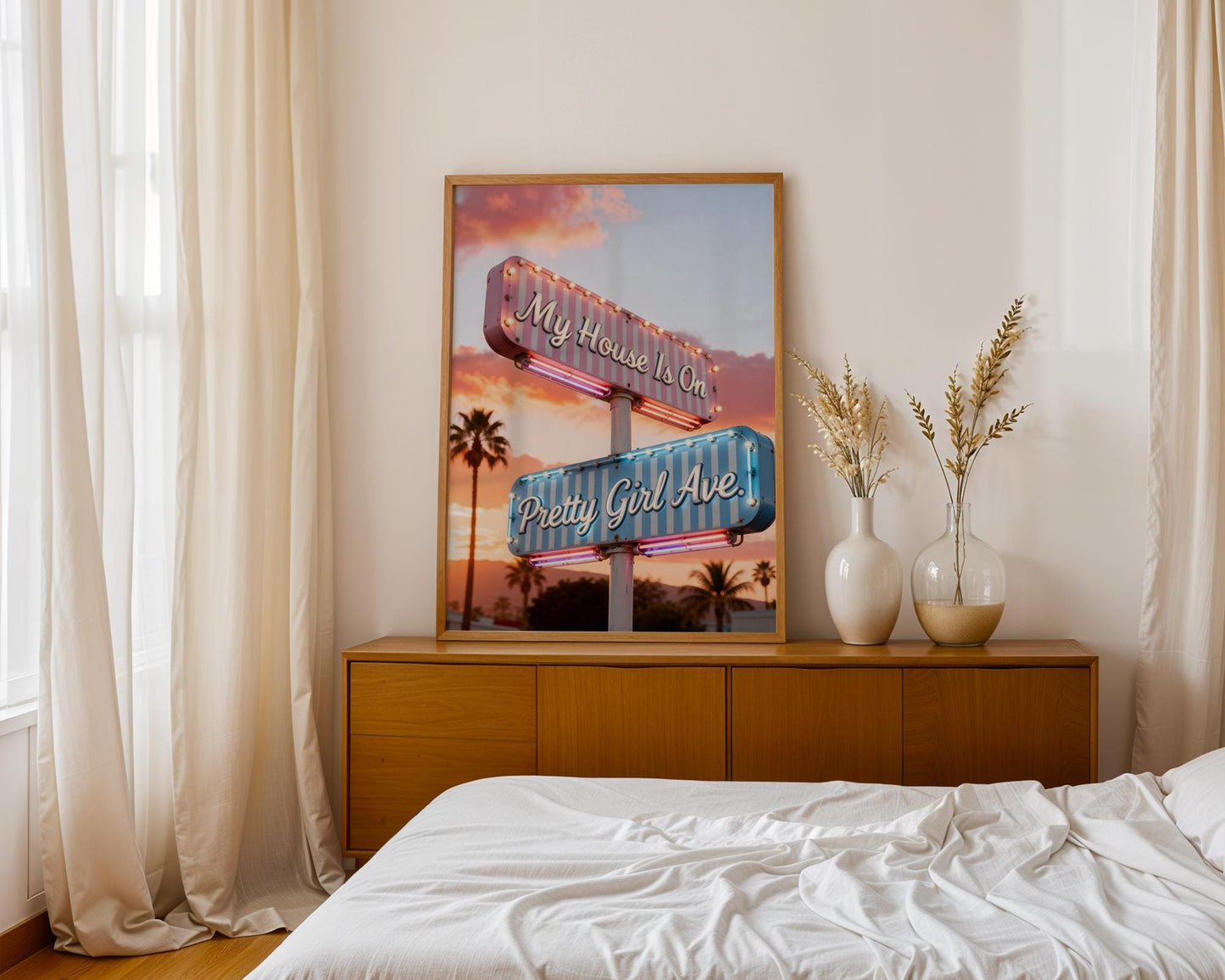 Retro Pretty Girl Avenue Poster, Pink Aesthetic Wall Art, Cute Typography Decor, Minimalist Dorm Room Print, Trendy Bedroom Wall Decor