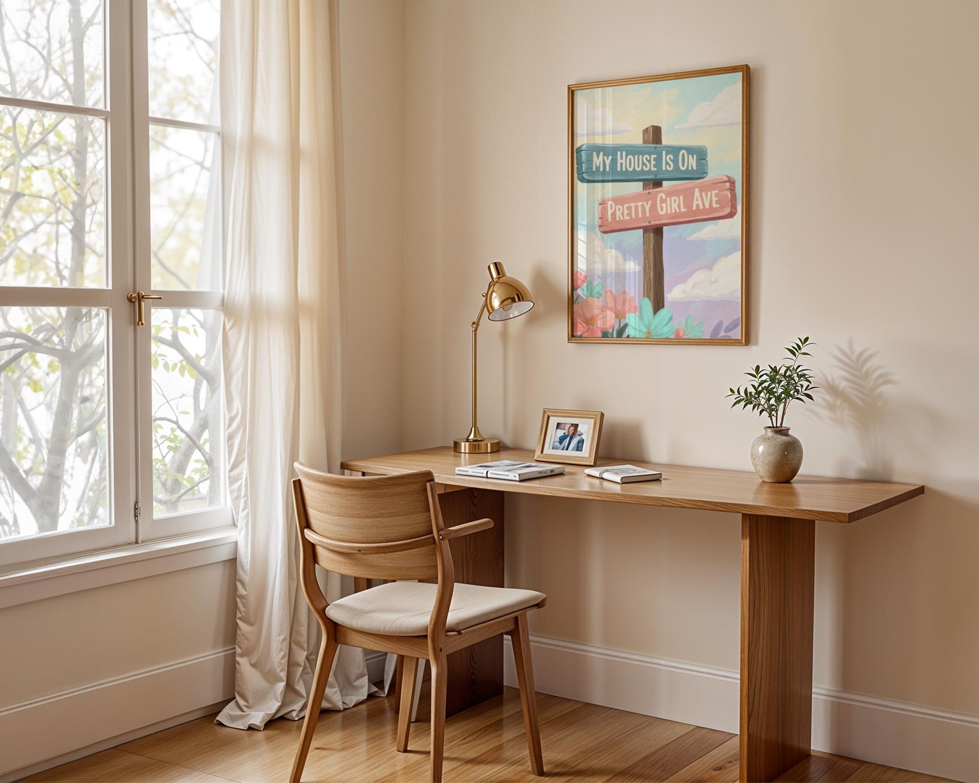 Watercolour Pretty Girl Avenue Poster, Pink Aesthetic Wall Art, Cute Typography Decor, Minimalist Dorm Room Print, Trendy Bedroom Wall Decor