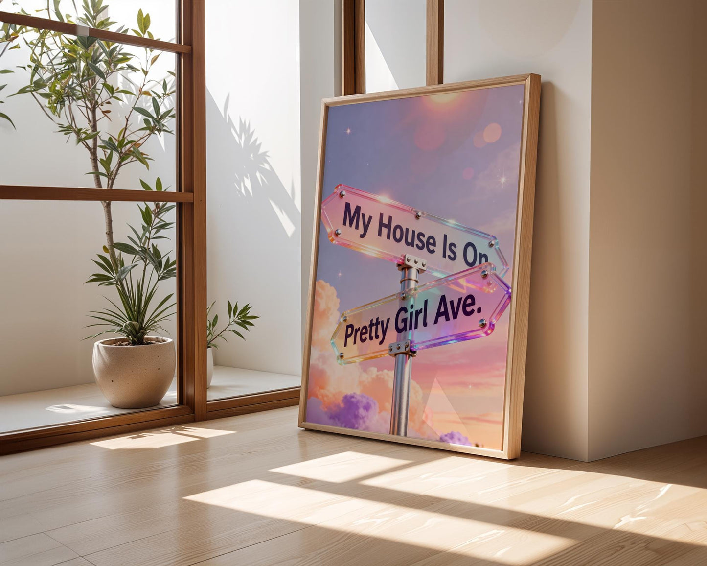 Y2K Pretty Girl Avenue Poster, Pink Aesthetic Wall Art, Cute Typography Decor, Minimalist Dorm Room Print, Trendy Bedroom Wall Decor