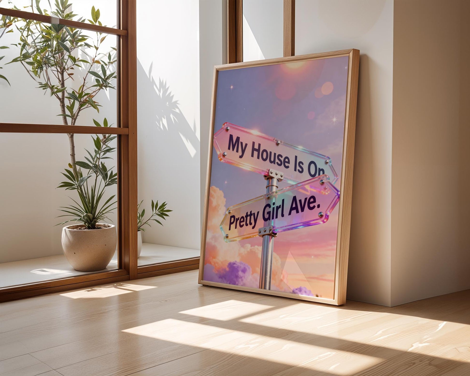 Y2K Pretty Girl Avenue Poster, Pink Aesthetic Wall Art, Cute Typography Decor, Minimalist Dorm Room Print, Trendy Bedroom Wall Decor