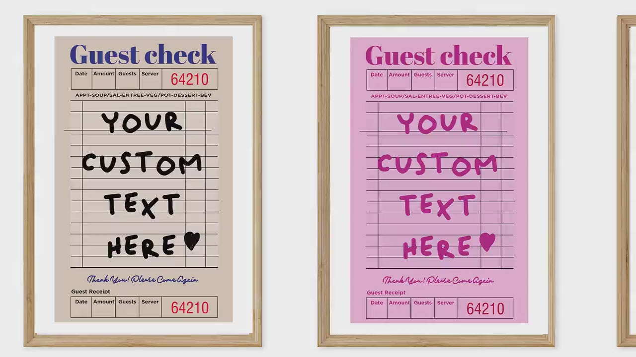 Custom Guest Check Poster | Retro Typographic Wall Art | Personalised Quote Decor for Preppy Space | Digital Download