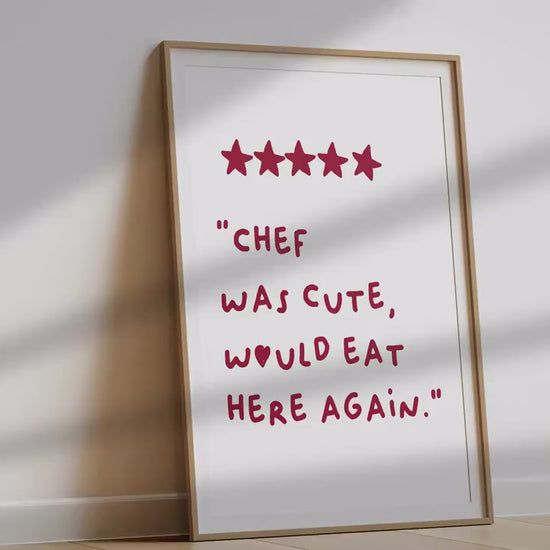 Chef Was Cute Would Eat Here Again | Funny Kitchen Wall Art | Five Star Review Print | Aesthetic Restaurant Decor | Instant Download