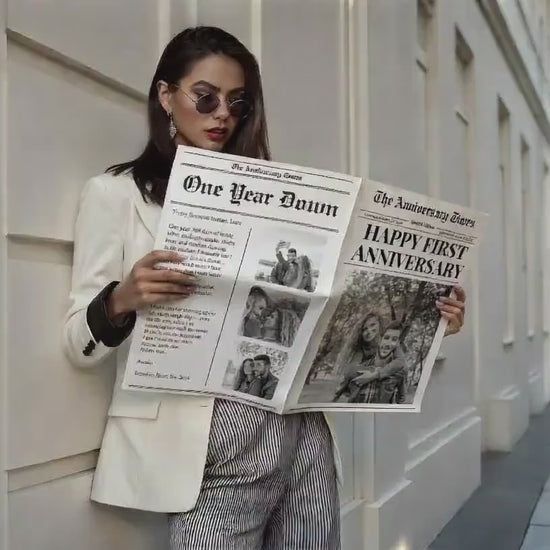 Anniversary Newspaper Printed And Shipped, Save The Date, One Year Down, Paper Anniversary, Large Newspaper Editable, Wedding Prop