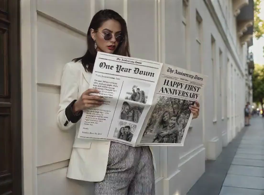 Anniversary Newspaper Printed And Shipped, Save The Date, One Year Down, Paper Anniversary, Large Newspaper Editable, Wedding Prop