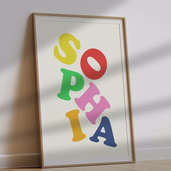 Custom Name Print Colorful Stacked Letters, Modern Baby Nursery Decor, Personalized Gift for Kids Bedroom, Contemporary Art for Boys & Girls