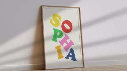 Custom Name Print Colorful Stacked Letters, Modern Baby Nursery Decor, Personalized Gift for Kids Bedroom, Contemporary Art for Boys & Girls