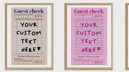 Custom Guest Check Poster | Retro Typographic Wall Art | Personalised Quote Decor for Preppy Space