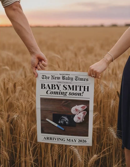 Custom Printed And Shipped Newspaper, Pregnancy Baby Announcement Large Newspaper Editable