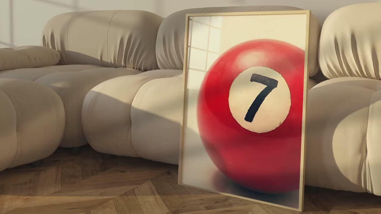 Lucky Number 7 Ball Wall Art, Boho Minimalist Prints, Modern Retro Art, Digital Download for Home Decor