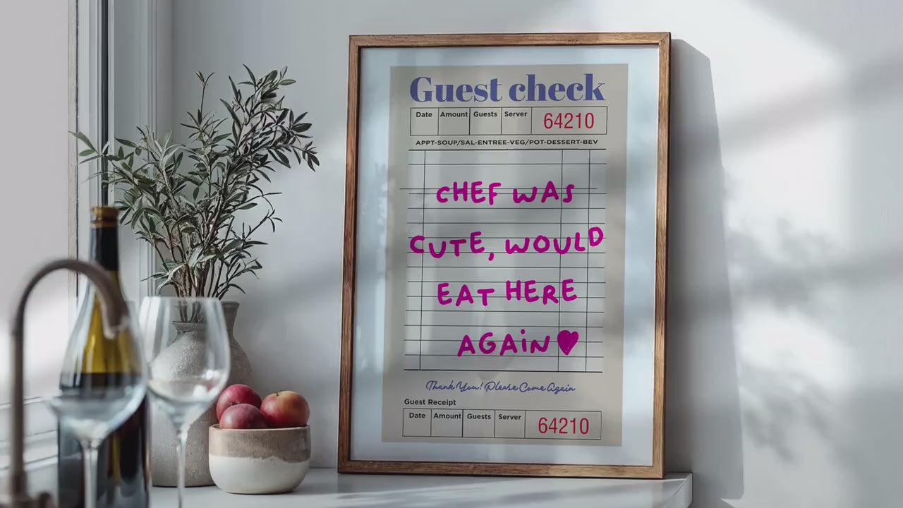 Guest Check Print, Trendy Wall Art, Chef Was Cute Would Eat Here Again, Modern Kitchen Wall Art, Dining Room Poster