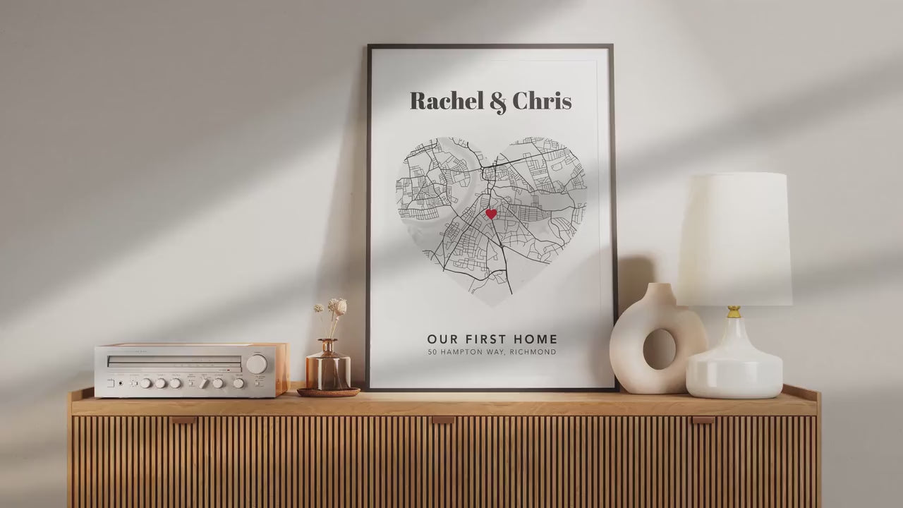 Personalised New Home Map Illustration | Black & White Housewarming Print | Custom First Home Gift for New Homeowners