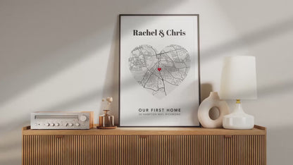 Personalised New Home Map Illustration | Black & White Housewarming Print | Custom First Home Gift for New Homeowners